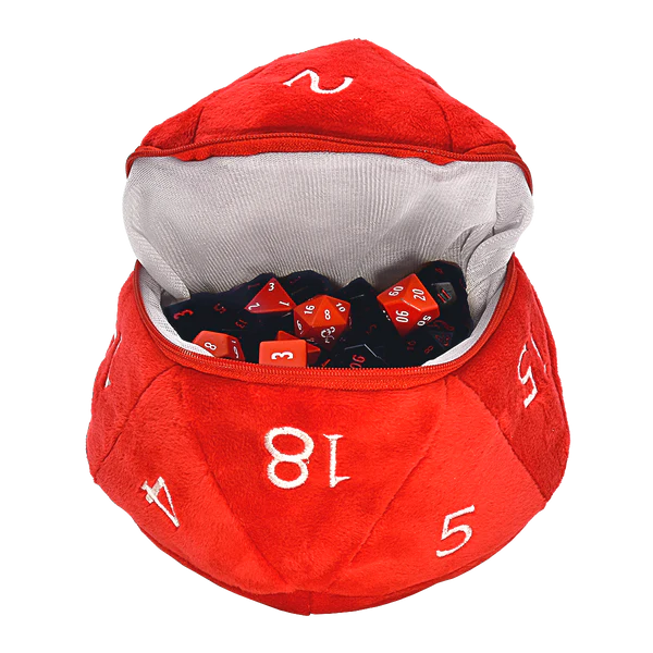 Red and White D20 Plush Dice Bag for Dungeons & Dragons
