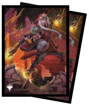 Dominaria United 100ct Sleeves V3 featuring Borderless Planeswalker - Jaya, Fiery Negotiator for Magic: The Gathering