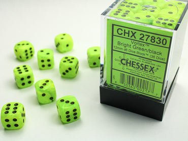 Chessex 27830 12MM D6 Bright Green/Black