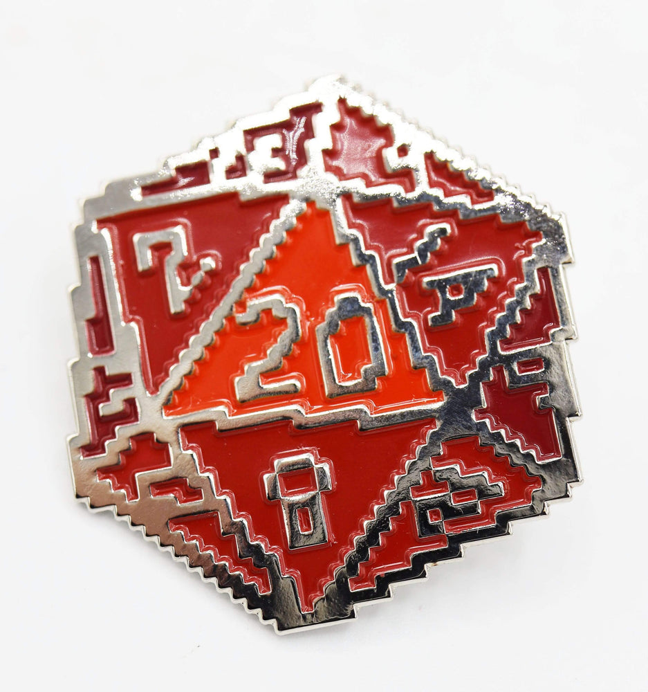 Red 8 Bit D20 Enamel Pin