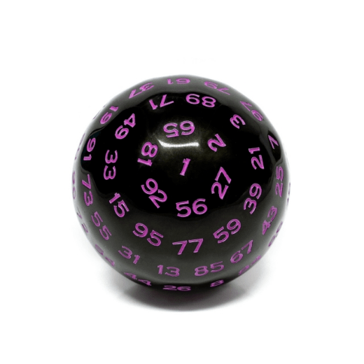 100 SIDED DIE - BLACK OPAQUE WITH PURPLE D100
