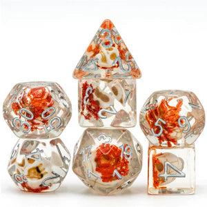 Orange Flower with White  Skull RPG Dice Set