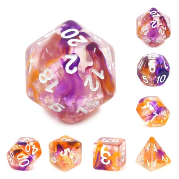 Purple and Orange Swirl RPG Dice Set