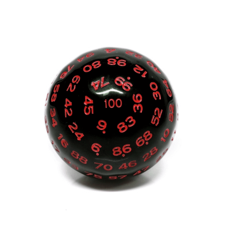 100 SIDED DIE - BLACK OPAQUE WITH RED D100