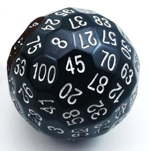 100 Sided Die-Black with white numbers RPG Dice Set