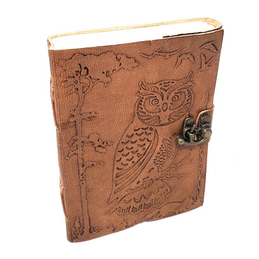 Handmade Leather Journal - Owl In Jungle