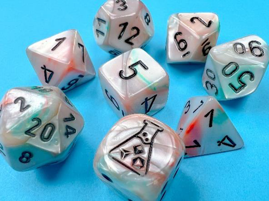 Chessex (30056): Polyhedral 7-Die Set: LUSTROUS SEA SHELL/BLACK LUMINARY