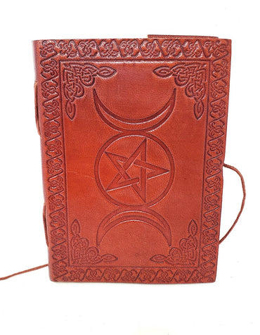 Handmade Leather Journal - Triple Moon Pentacle